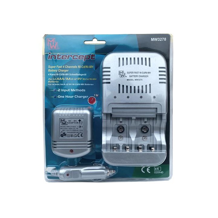 Minwa MW3278 Cargador rápido para pilas AA/AAA/9V