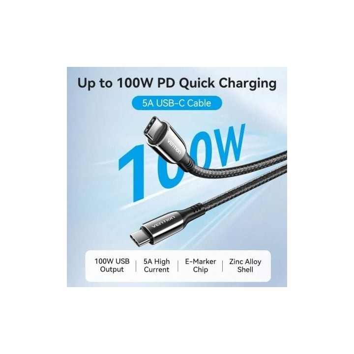 CABLE VENTION USB 2.0 USB-C 5A 100W USB-C/M - USB-C/M 2M BLACK