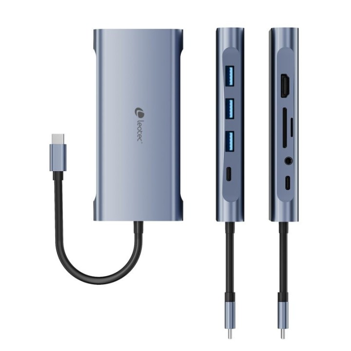 DOCK HUB LEOTEC USB-C 11 EN 1 HDMI/VGA/RJ45/USB 3.0/USB-C PD/MICROSD SILVER