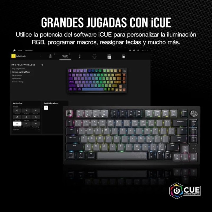 TECLADO GAMING CORSAIR K65 PLUS WIRELESS 75% ICUE RGB BLACK