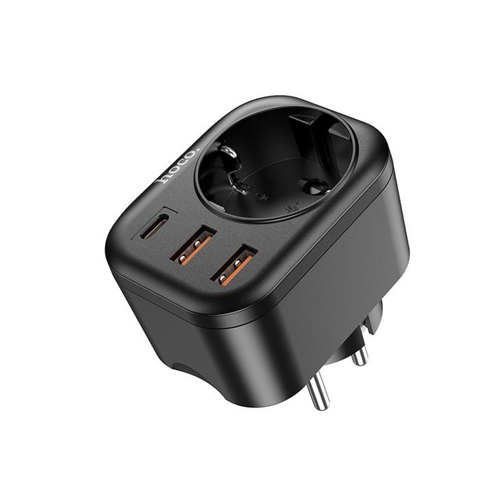 Hoco NS3 Enchufe 1 Toma + 2 USB 18W + 1 USB 20W Negro