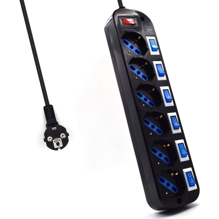 Ewent limitador de tensión 6 salidas AC 220 V 1,5 m Negro