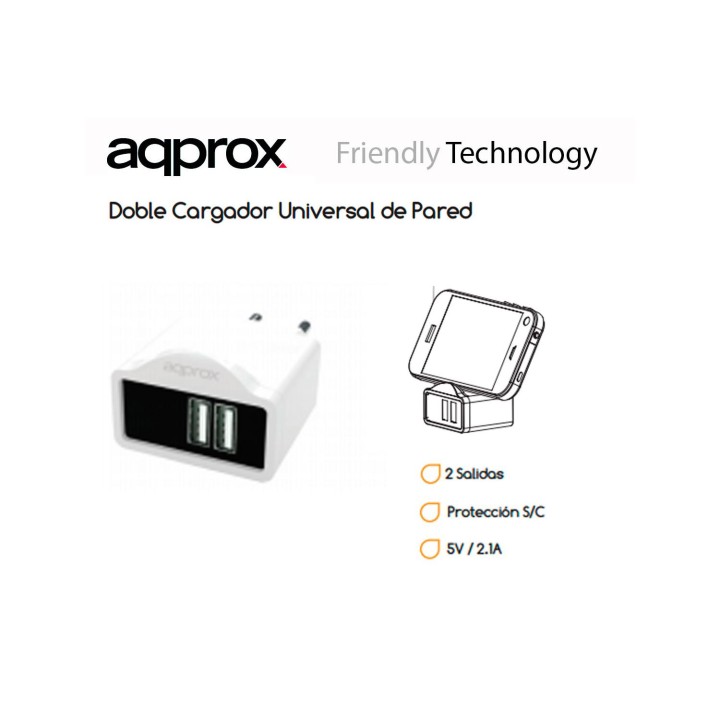 CARGADOR APPROX 2 PUERTOS USB APPUSBWALL21W