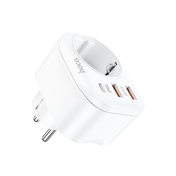 Hoco NS3 Enchufe 1 Toma + 2 USB 18W + 1 USB 20W Blanco