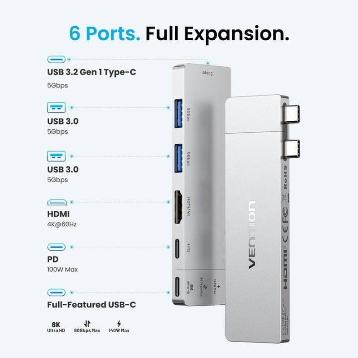 DOCKING USB-C VENTION 1X HDMI 4K/2X USB-A/2X USB-C/1X THUNDERBOLT/1X USB-C PD