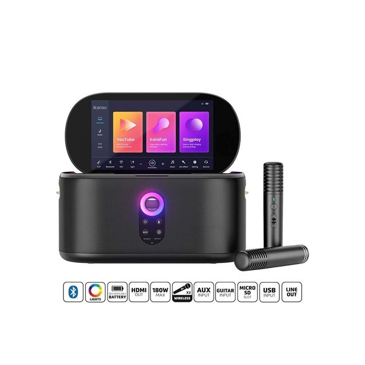 Ikarao Shell S1 Altavoz Karaoke Recargable con Pantalla 10.1" 280W y 2 Micros