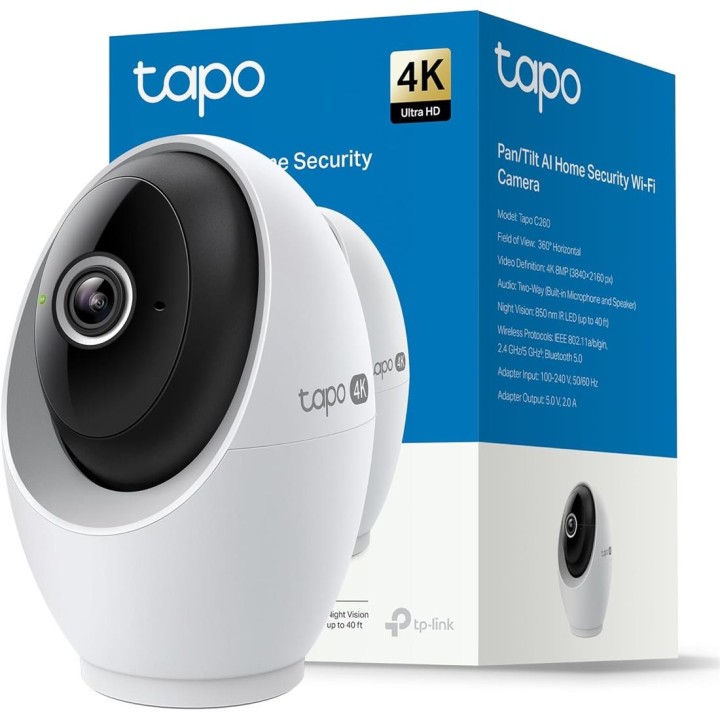 Tp-Link Tapo C260 Cámara de Vigilancia 360º Interior, 4K, Detección IA, Visión Nocturna