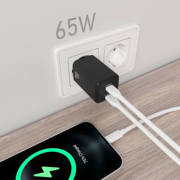 CARGADOR DE PARED AISENS GAN 2XUSB-C 65W BLACK