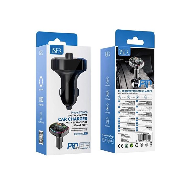 Transmisor FM y Bluetooth para Coche con cargador 20W Iser ST6000