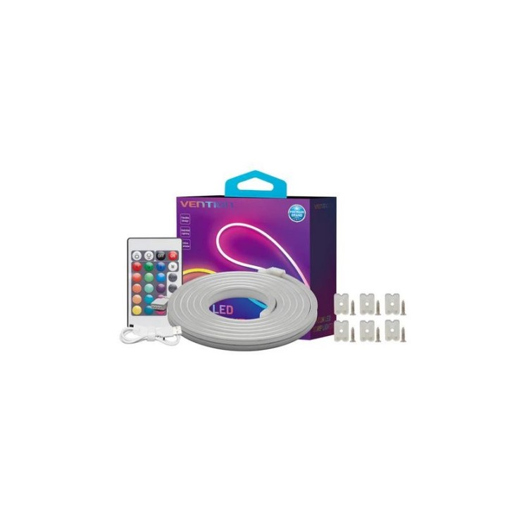 TIRA LED VENTION SILICONA NEON RGB CONTROL REMOTO 5V 2M