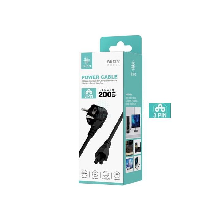 Ikrea WB1377 Cable de Alimentación PVC 3 Pines 2 Metros