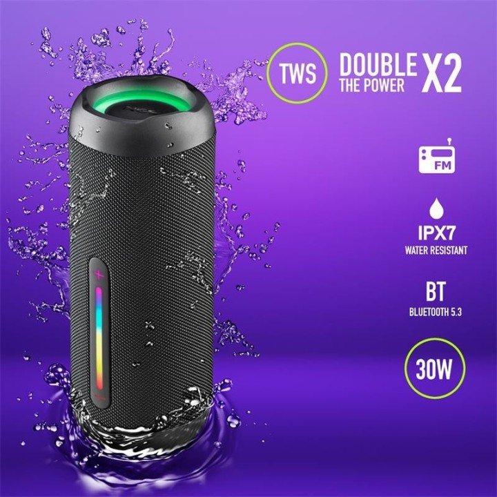 ALTAVOCES NGS ROLLER FURIA 2 RGB PORTATIL WATERPROOF IPX7/BT/USB/AUX BLACK