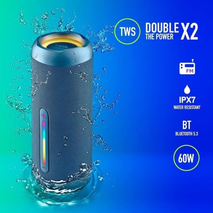 ALTAVOCES NGS ROLLER FURIA 3 RGB PORTATIL WATERPROOF 60W IPX7/BT/USB BLUE