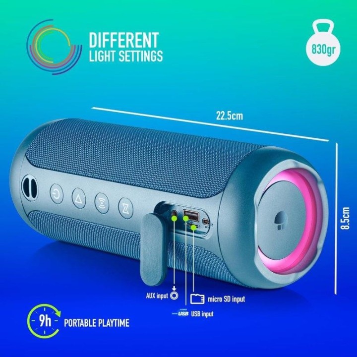 ALTAVOCES NGS ROLLER FURIA 3 RGB PORTATIL WATERPROOF 60W IPX7/BT/USB BLUE