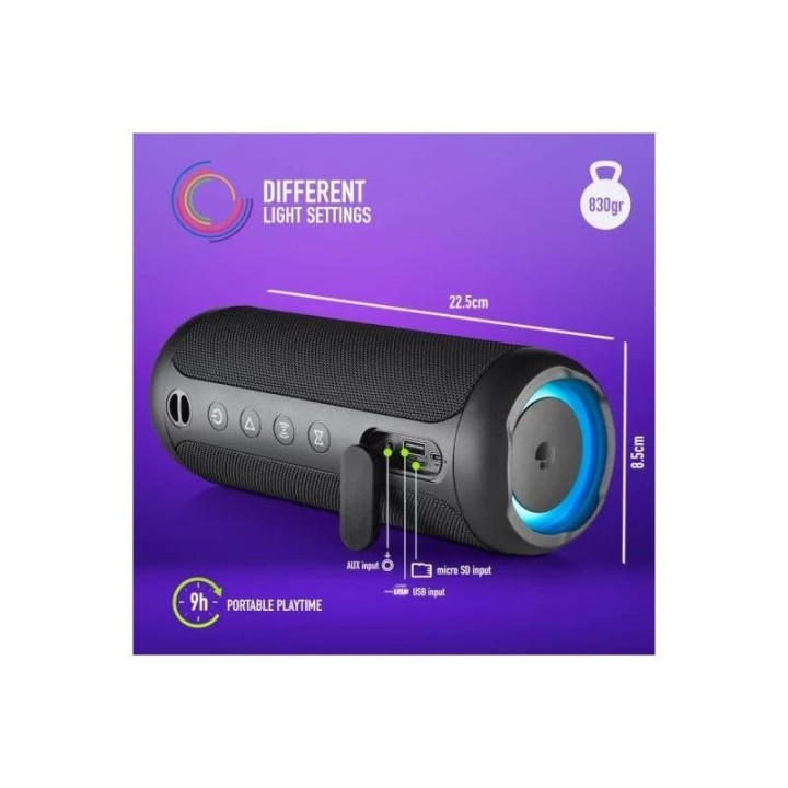 ALTAVOCES NGS ROLLER FURIA 3 RGB PORTATIL WATERPROOF 60W IPX7/BT/USB BLACK