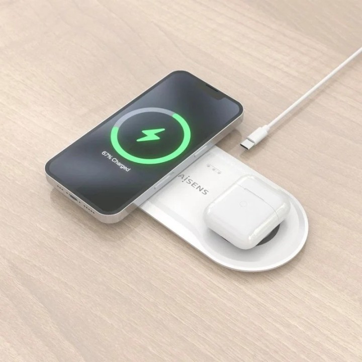 BASE DE CARGA AISENS WIRELESS SMARTPHONE/AURICULAR 15W USB-C WHITE