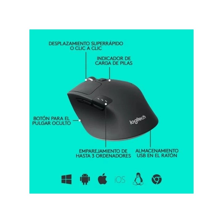 RATON LOGITECH TRIATHLON M720 WIRELESS BLUETOOTH 1000DPI BLACK