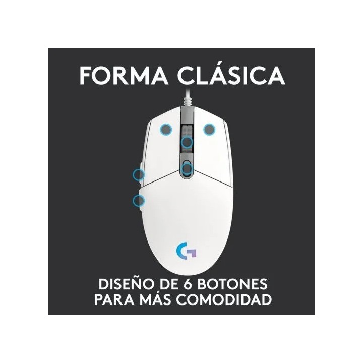 RATON LOGITECH G203 LIGHTSYNC RGB USB WHITE