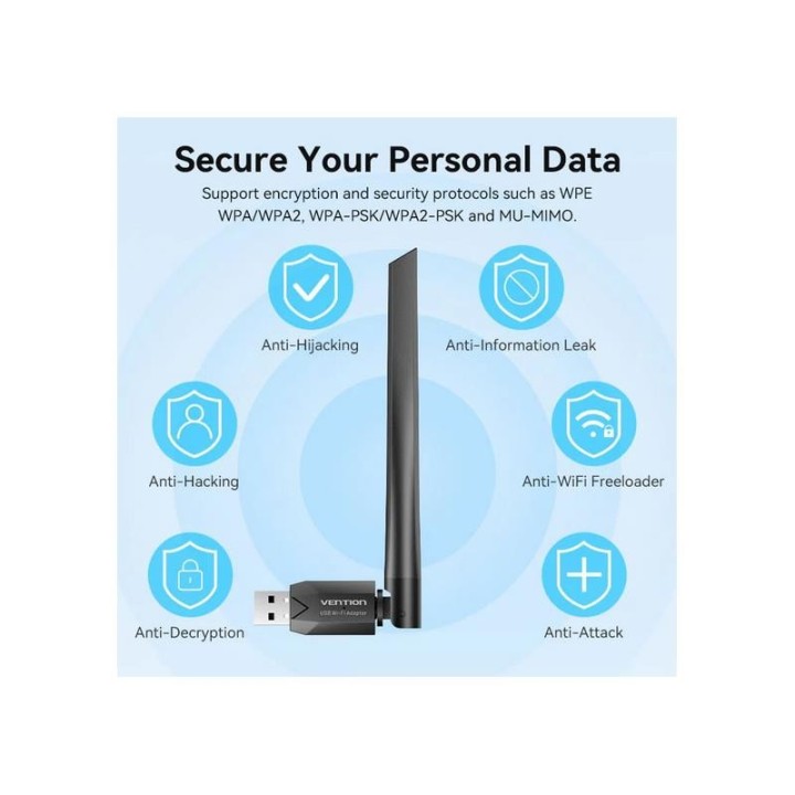 ADAPTADOR VENTION USB WIFI AC650 DUAL BAND BLACK