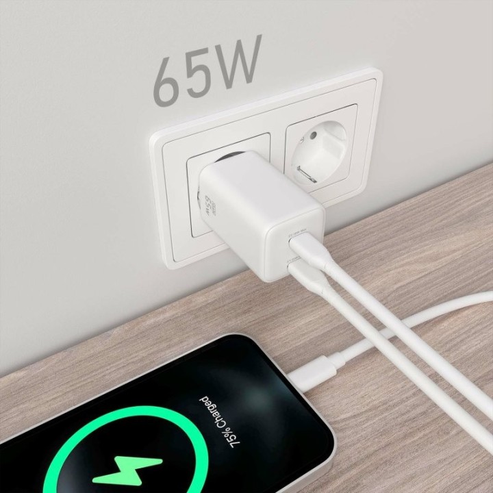 CARGADOR DE PARED AISENS GAN 2XUSB-C 65W WHITE