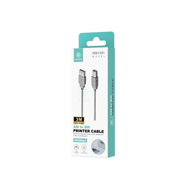 Ikrea WB1381 Cable de Impresora USB 2.0 3 Metros
