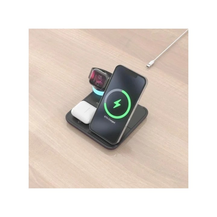 BASE CARGADOR AISENS SMARTPHONE/APPLE WATCH/AURICULARES WIRELESS 15W USB-C BLACK