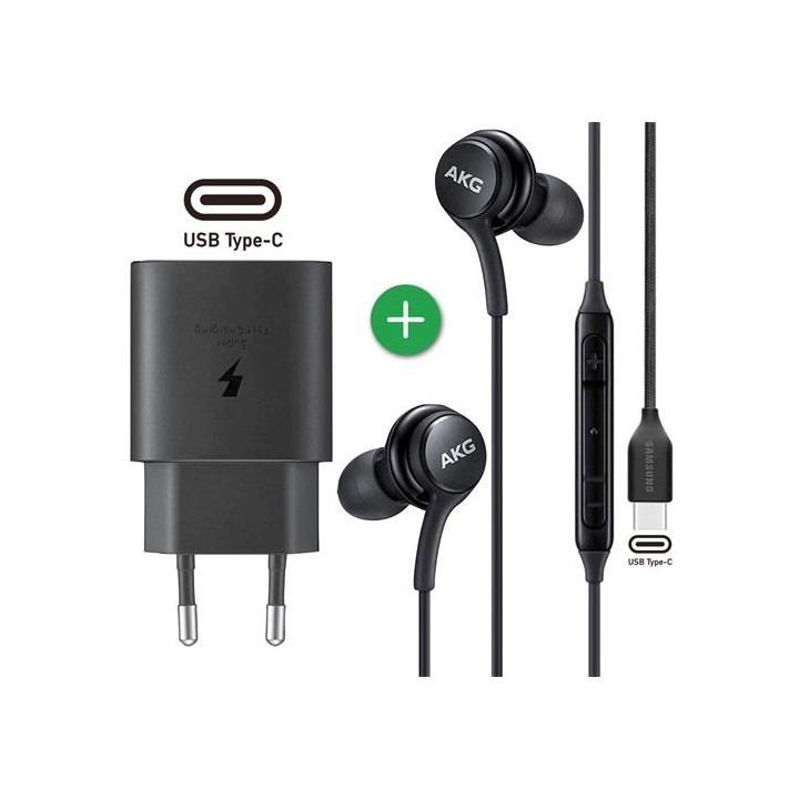 Cargador USB-C 25W+ Auricular AKG USB-C Samsung Pack Negro