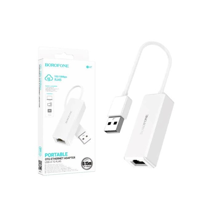 Borofone DH7 Adaptador USB-A a RJ45 Ethernet 100 Mbps Blanco