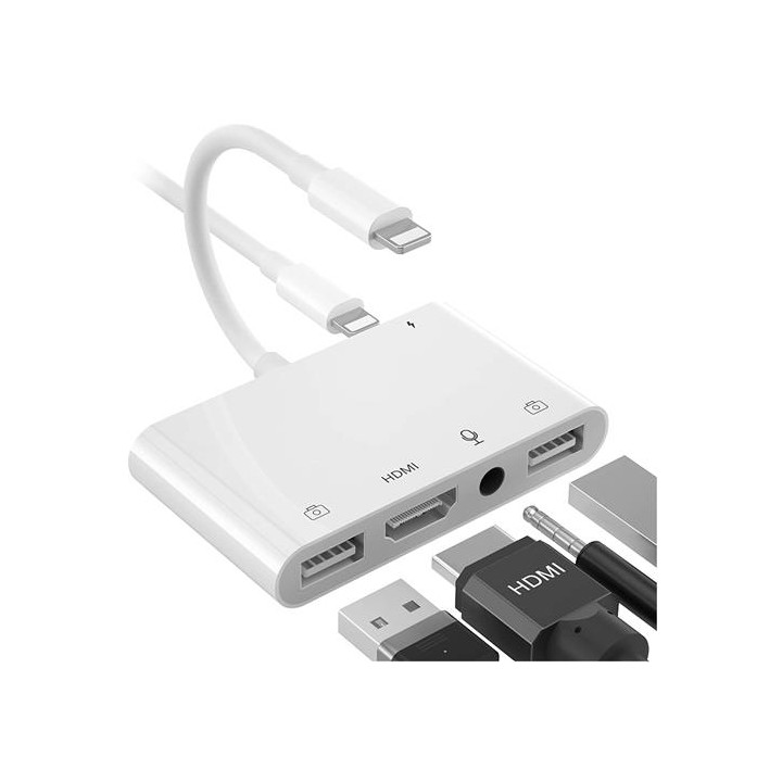Adaptador Compatible Lightning a HDMI, 2xUSB y Jack (THT-025)