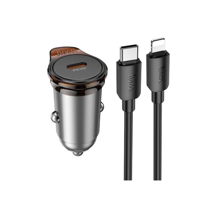 Cargador Coche USB-C 30W Hoco NZ16 con Salida Doble + Cable Lightning