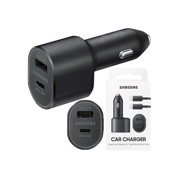 Cargador Coche USB y USB-C- 45W+15W+ Cable USB-C a USB-C Samsung (EP-L5300XB)