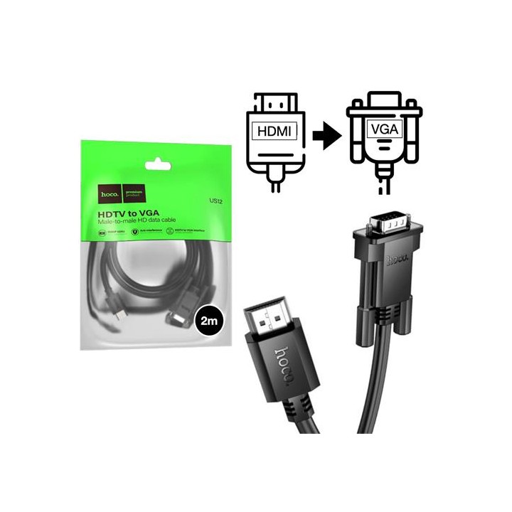 Hoco US12 Cable HDMI a VGA 1080p 60Hz. 2 Metros
