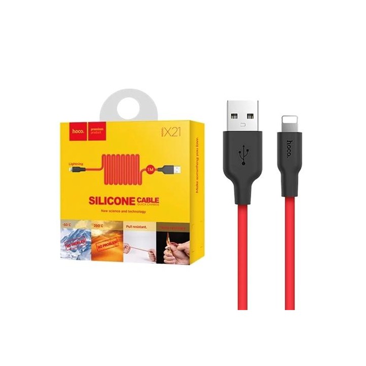 Cable USB a Lightning 1 metro Hoco X21 Ultra Resistente Rojo