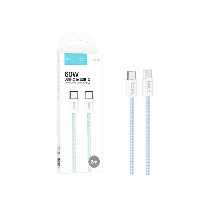 Cable USB-C a USB-C 2 Metros 60W Hoco X104 Trenzado Reforzado Azul