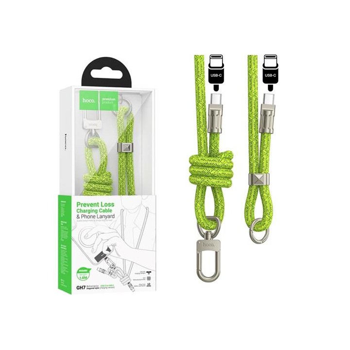 Hoco GH7 Colgante para Móvil con Cable USB-C a USB-C 1.8m Fluorescent Green