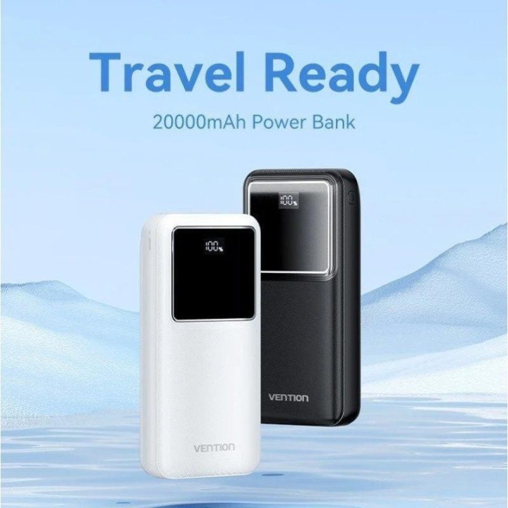 POWERBANK VENTION 4800MAH 2XUSB-C + LIGHTNING 22.5W USB-C PLEGABLE BLACK