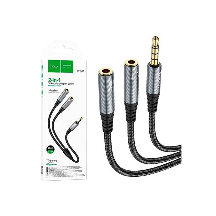 Cable Audio TRRS Splitter para clavija 3.5mm Hoco UPA21 3.5 Gris