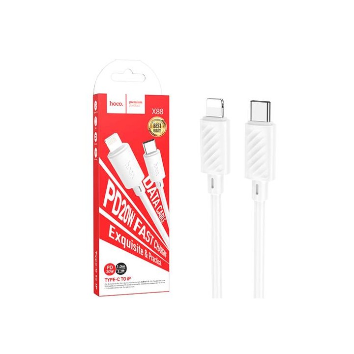 Cable USB-C a LIGHTNING 20W 1 metro 3 amp Hoco X88 Blanco