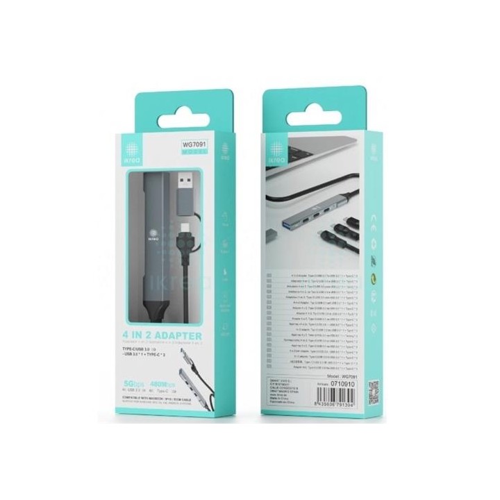 Hub USB-C a 3x USB-C y 1x USB-A 3.0 Ikrea WG7091
