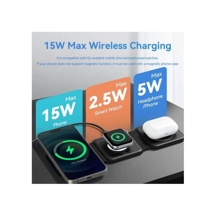 BASE CARGADOR PAD VENTION SMARTPHONE/APPLE WATCH/AURICULARES WIRELESS BLACK