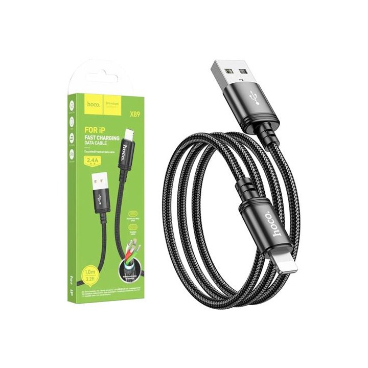 Cable Usb-A a Lightning 2.4A 1 metro Hoco X89 Negro