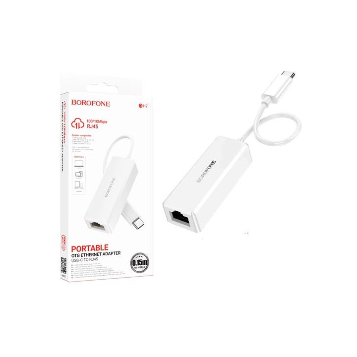 Borofone DH7 Adaptador USB-C a RJ45 Ethernet 100 Mbps Blanco