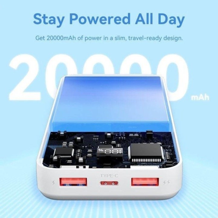 POWERBANK VENTION 20000MAH 2XUSB-A + USB-C LED DISPLAY 22.5W WHITE