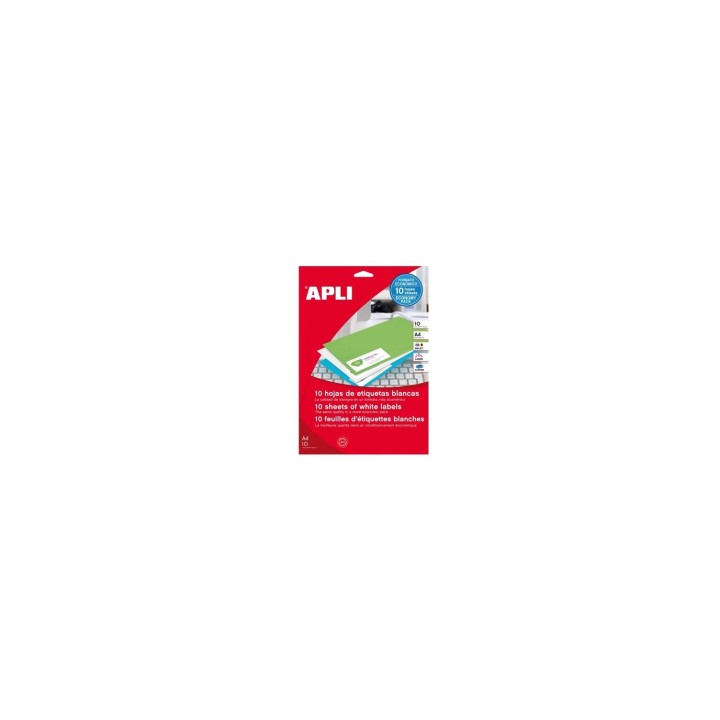 CAJA DE ETIQUETAS ADHESIVAS APLI PARA INKJET LASER FOTOCOPIADORAS A4 10 HOJAS 12927