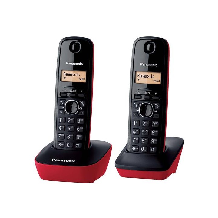Panasonic KX-TG1612 Teléfono Inalámbrico DUO Negro/Rojo