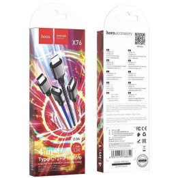 Cable USB Multiple a USB-C x 2, Lightning y Micro 4-1 Hoco X76 Negro, Rojo Azul