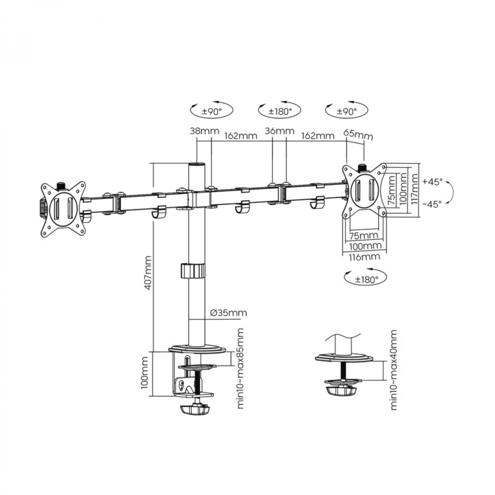 SOPORTE MONITOR EWENT MESA 2 MONITORES 13-27 EW1512