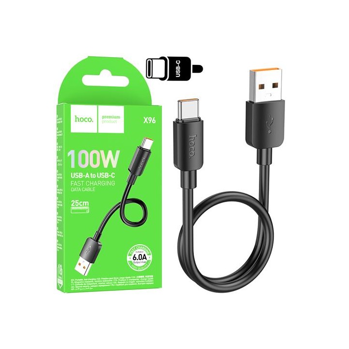Cable USB-A to USB-C 0.25 metros 100w Hoco X96 Negro