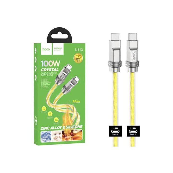 Cable USB-C a USB-C 1 metro 100W Hoco U113 Metálico Reforzado Oro