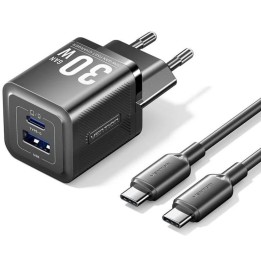 CARGADOR DE PARED VENTION GAN USB-C + USB-A 30W BLACK + CABLE UCB-C 1M BLACK